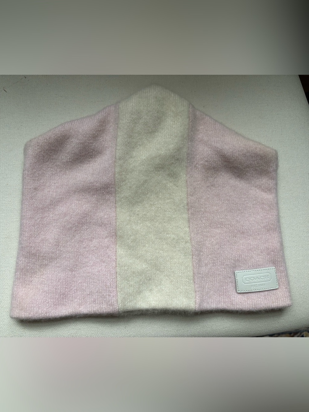 Coach Pink and Cream Panel Cowl Neck Sweater